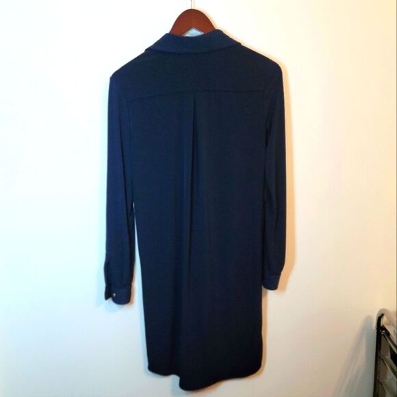 Calvin Klein Navy Blue Gold Button Roll Tab Long Sleeve Shirt Dress Size 4 - Picture 7 of 12